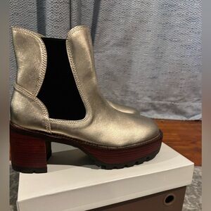 Gold Ankle Boots with Chunky Heel